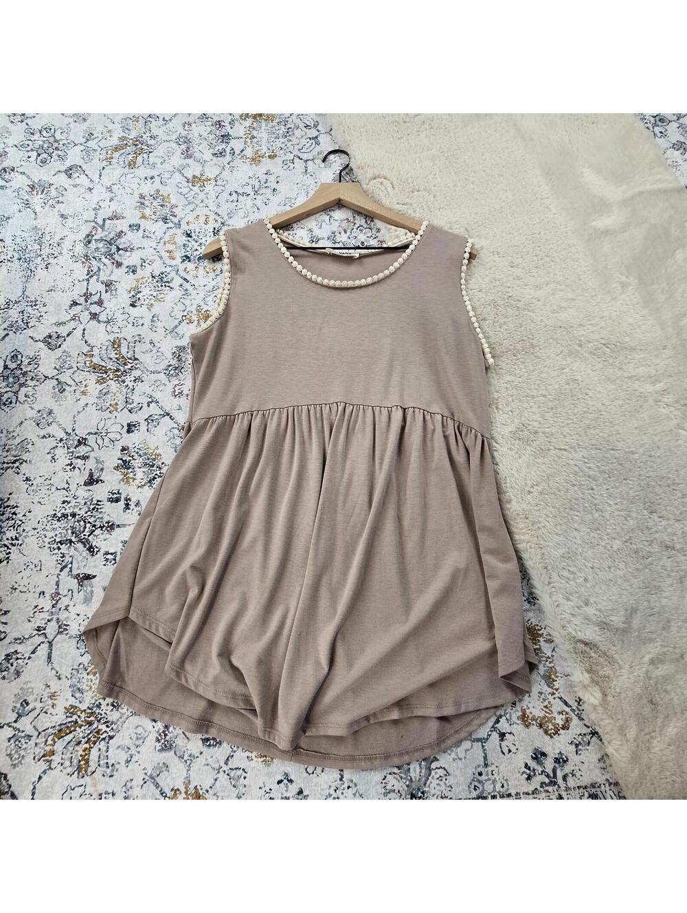 Zenana Babydoll Sleeveless Top White Detail Women XL